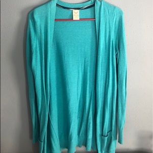 teal cardigan
